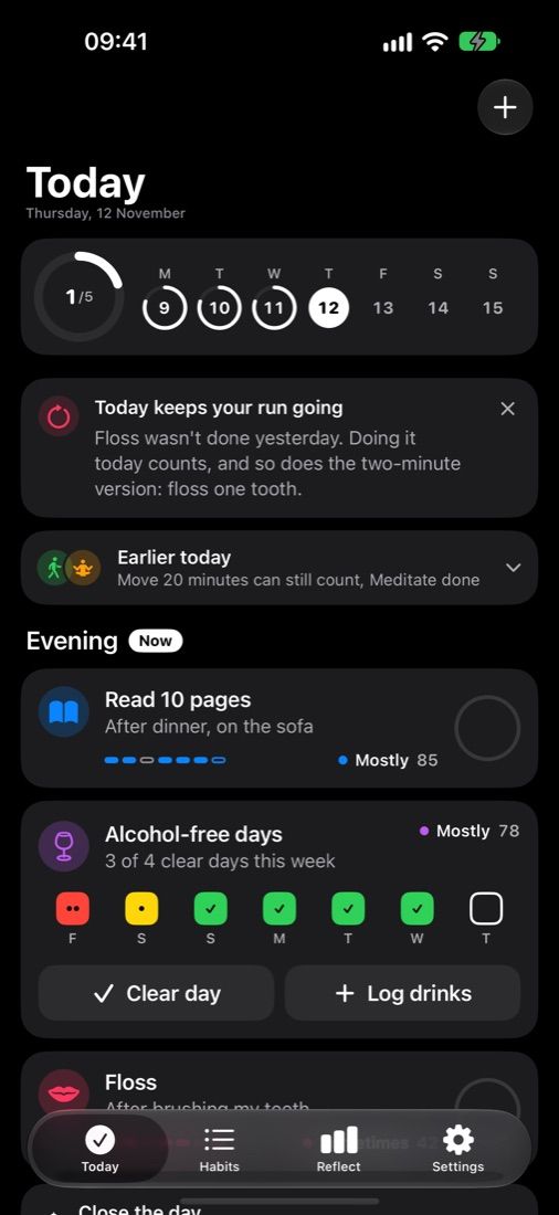 Today in dark mode