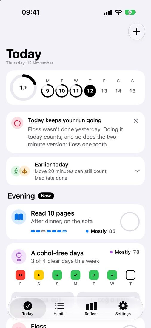 Today: habits for the evening with a day ring and this week
