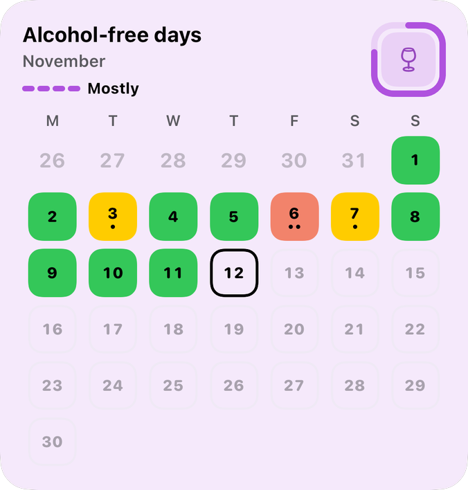 The large month calendar widget for Alcohol-free days